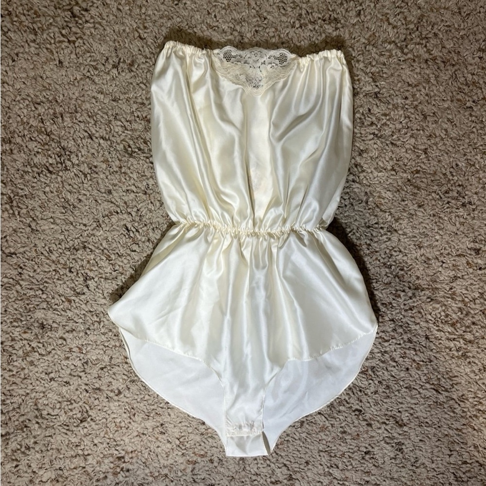 Vintage Victoria’s Secret Sami for Sami Designs NY Lingerie Cream Romper Satin